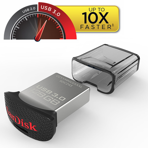 全球最小，SanDisk 闪迪 Ultra Fit 128GB闪存盘（3.0/读数130MB/s）金盒特价.99 直邮无税到手￥200